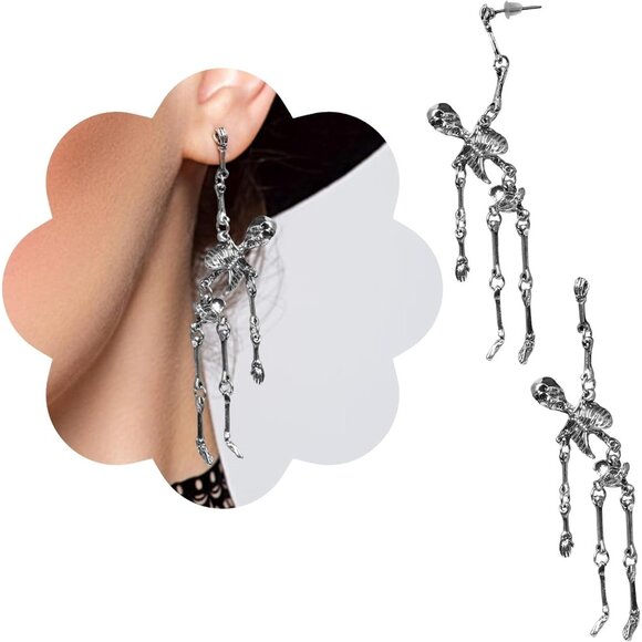 Women's Halloween Party Cosplay Earrings Pair Skeleton Jewelry Spooky Skull - Picture 1 of 7